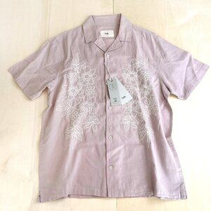 NWT Folk Men's‎ Linen Blend Shirt Tropical Pale Pink White M NEW Short Sleeve